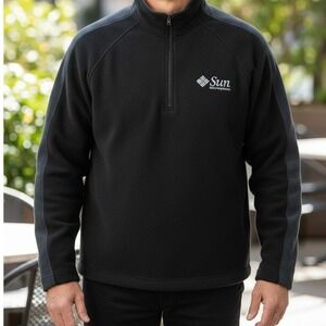 Sun Microsystems Fleece Quarter Zip Pullover Black Mens Large Vintage RARE